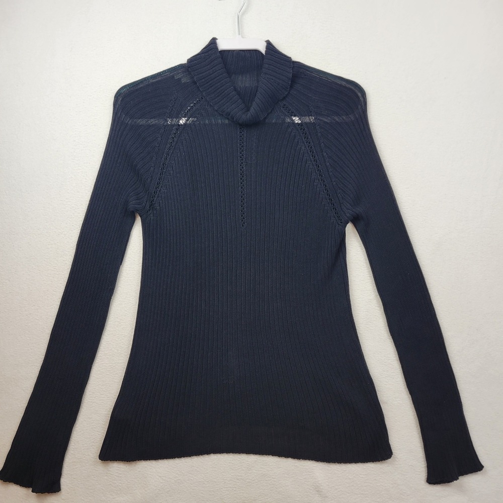 Armani Collezioni‎ Womens Ribbed Turtleneck Sweater Womens Size 8 Black Knit